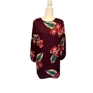 LOFT maroon floral shift  dress - XSP